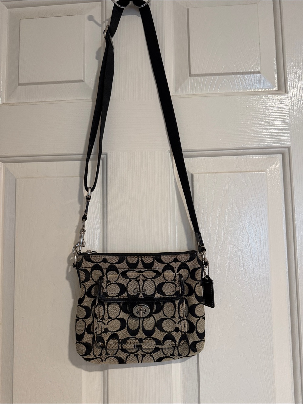 Coach Crossbody Bag in Black and Tan Signature Print